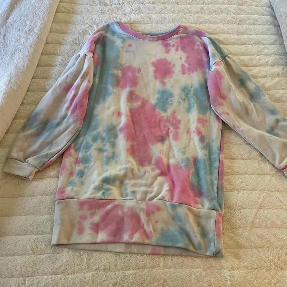 Pink and blue tie dye long sleeve dress